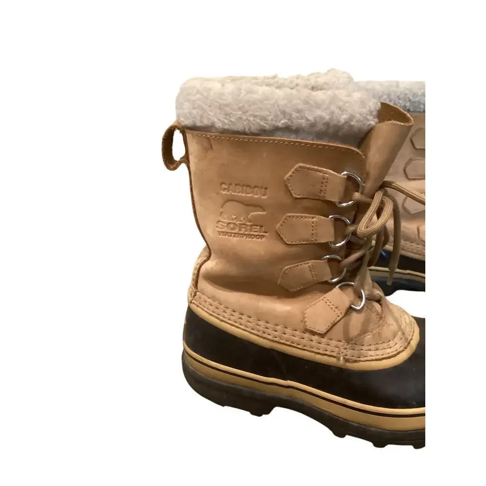 Sorel Mens Caribou Winter Boots US 6 EU 37 Fleece Trim Nubuck Rubber Snow Boots